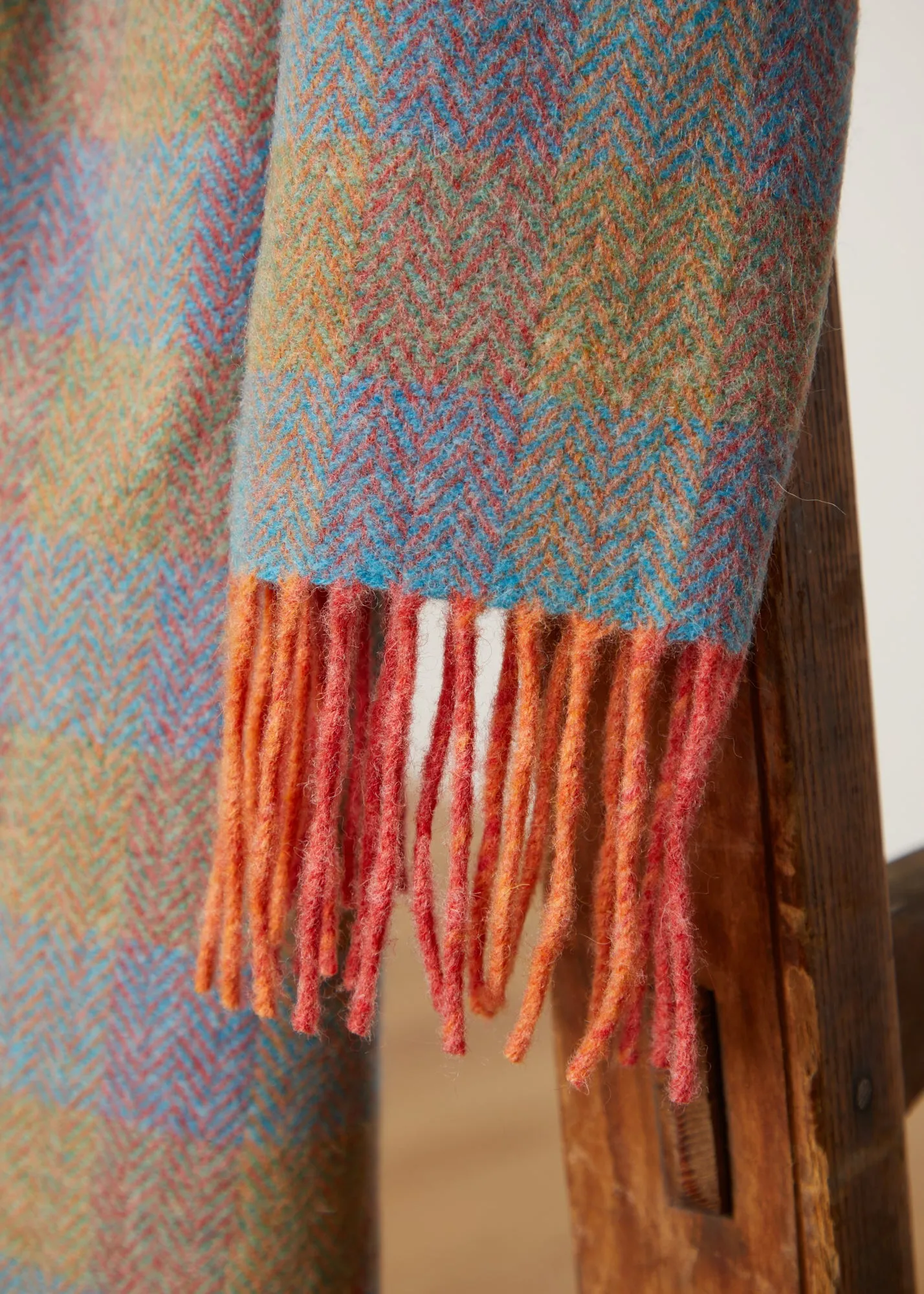 Foxford Orange and Blue Check Lambswool Scarf