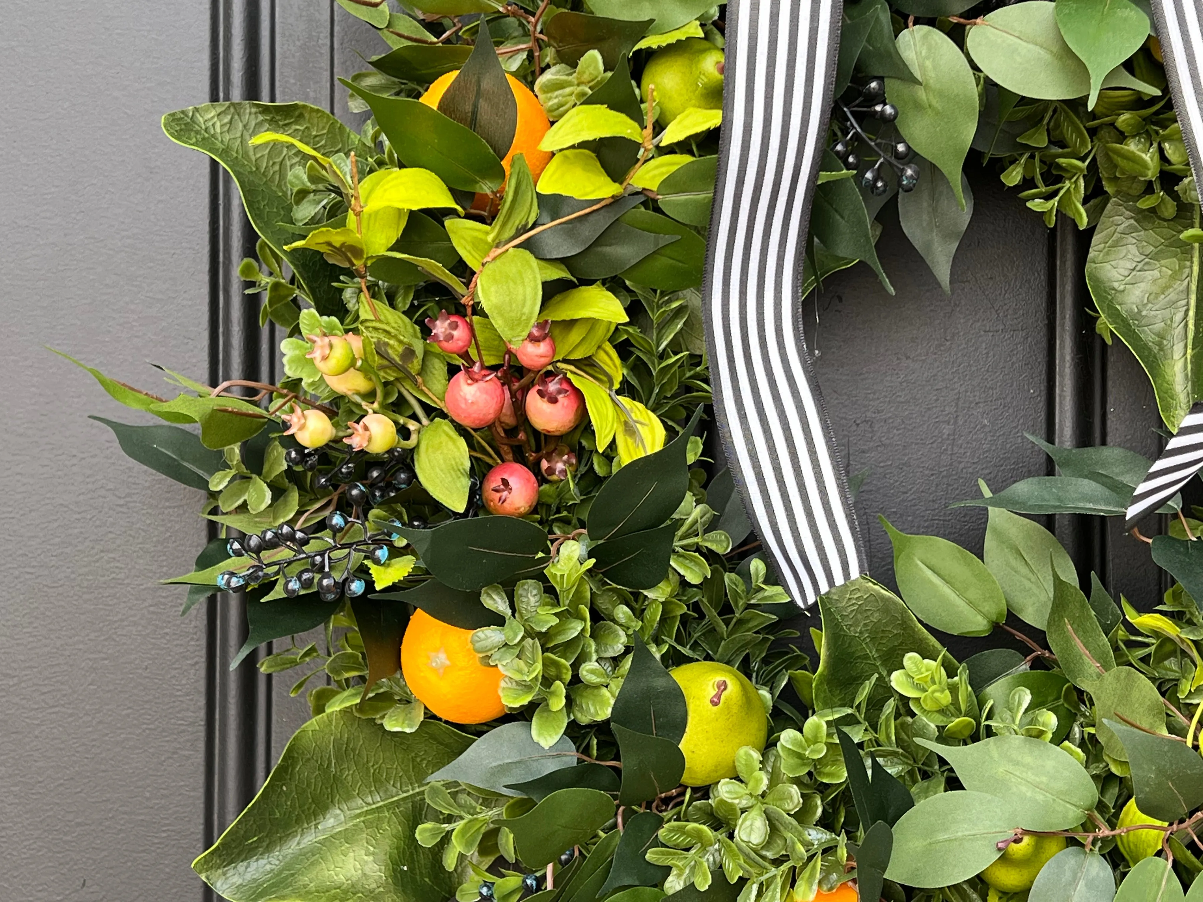 Spring Splendor Wreath with Oranges, Green Pears and Blueberries