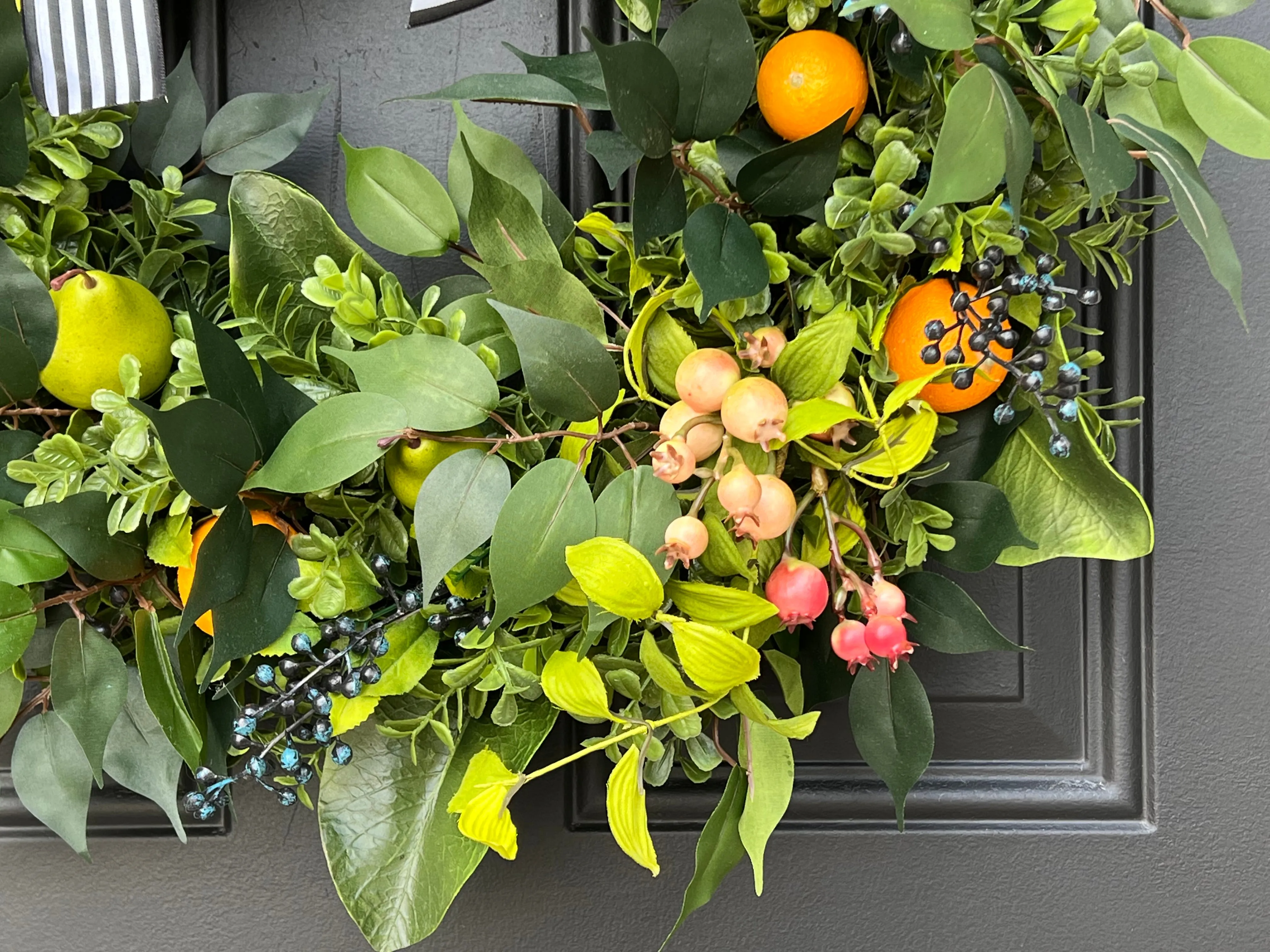 Spring Splendor Wreath with Oranges, Green Pears and Blueberries