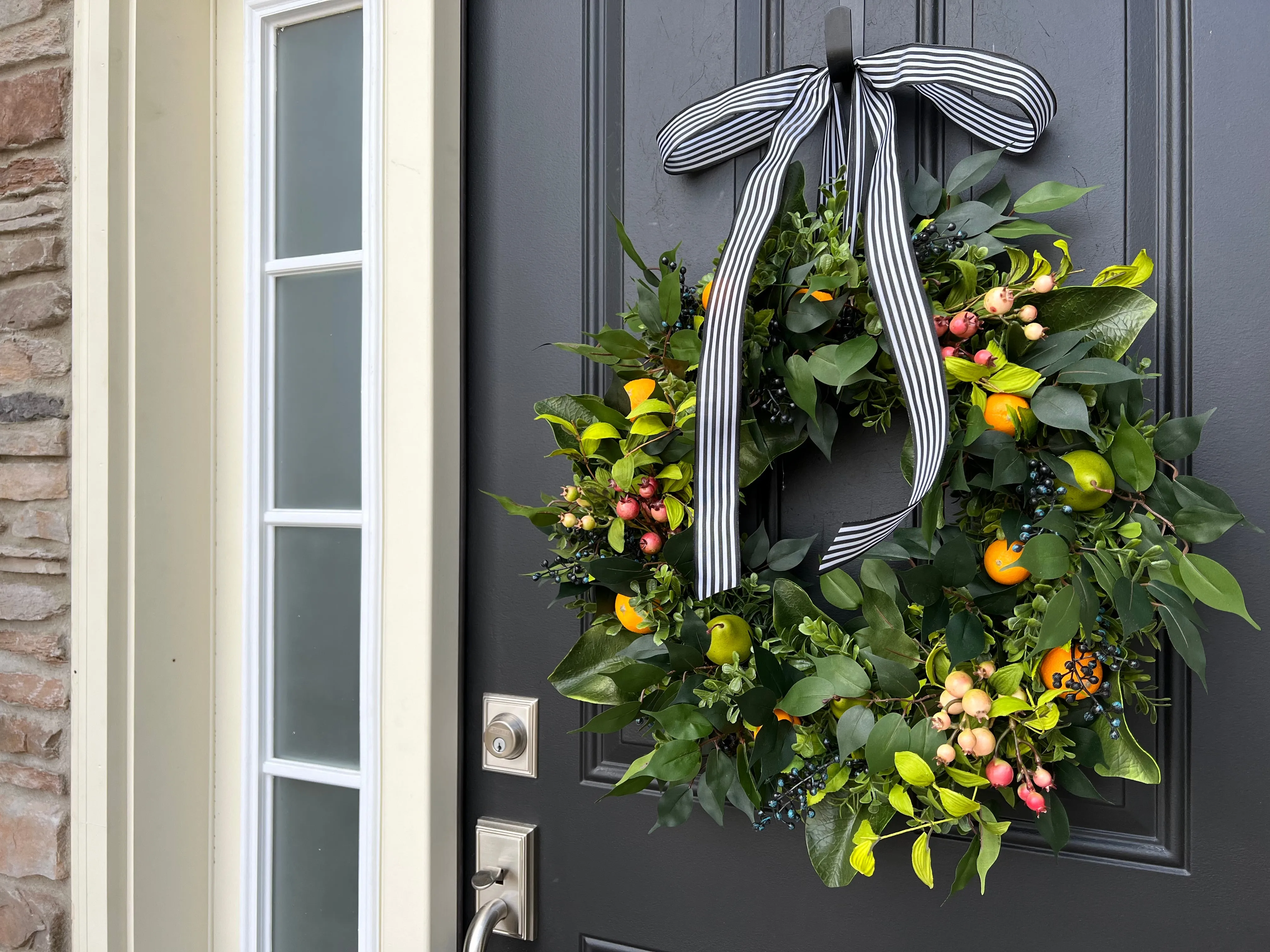 Spring Splendor Wreath with Oranges, Green Pears and Blueberries