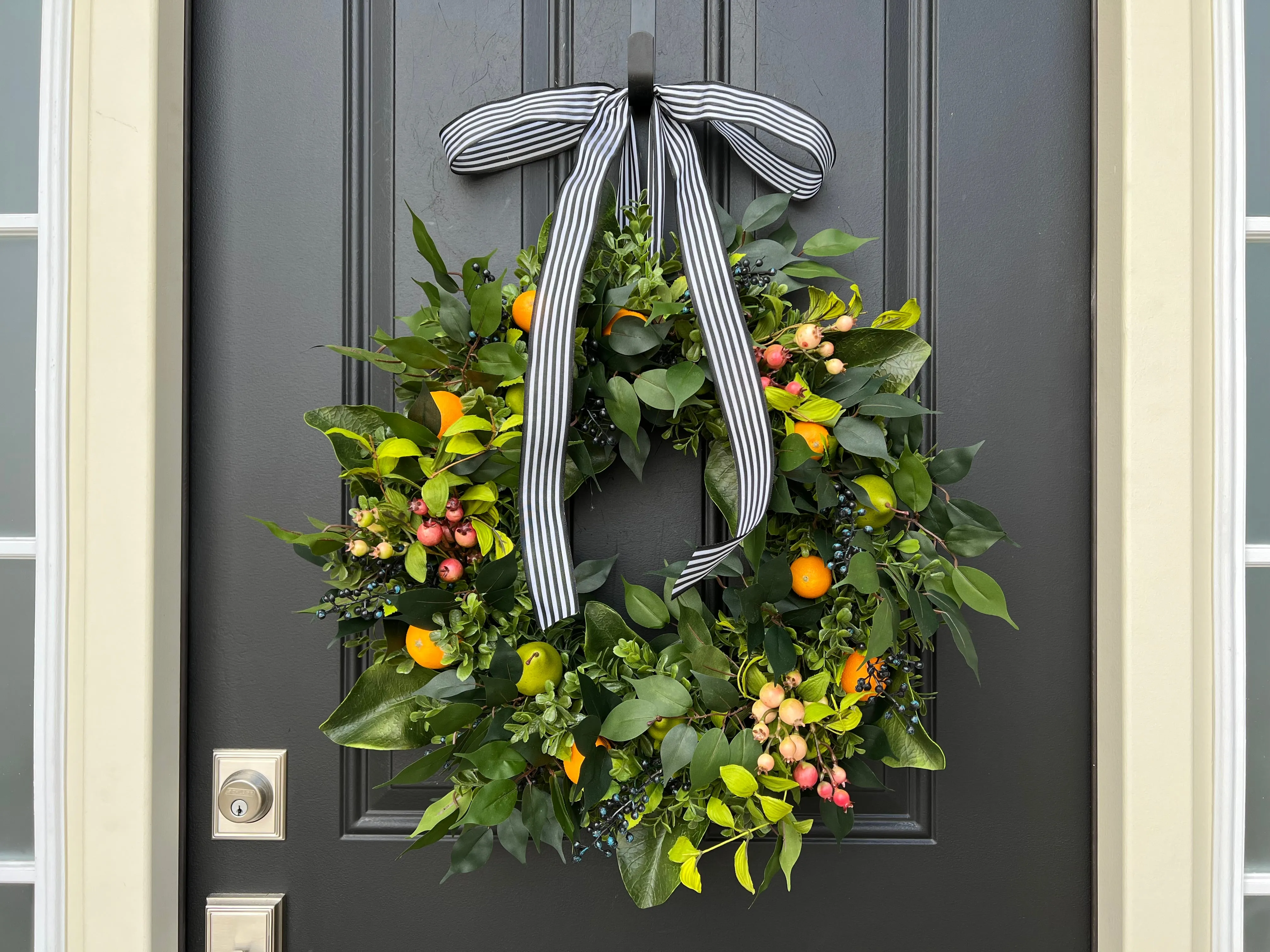 Spring Splendor Wreath with Oranges, Green Pears and Blueberries