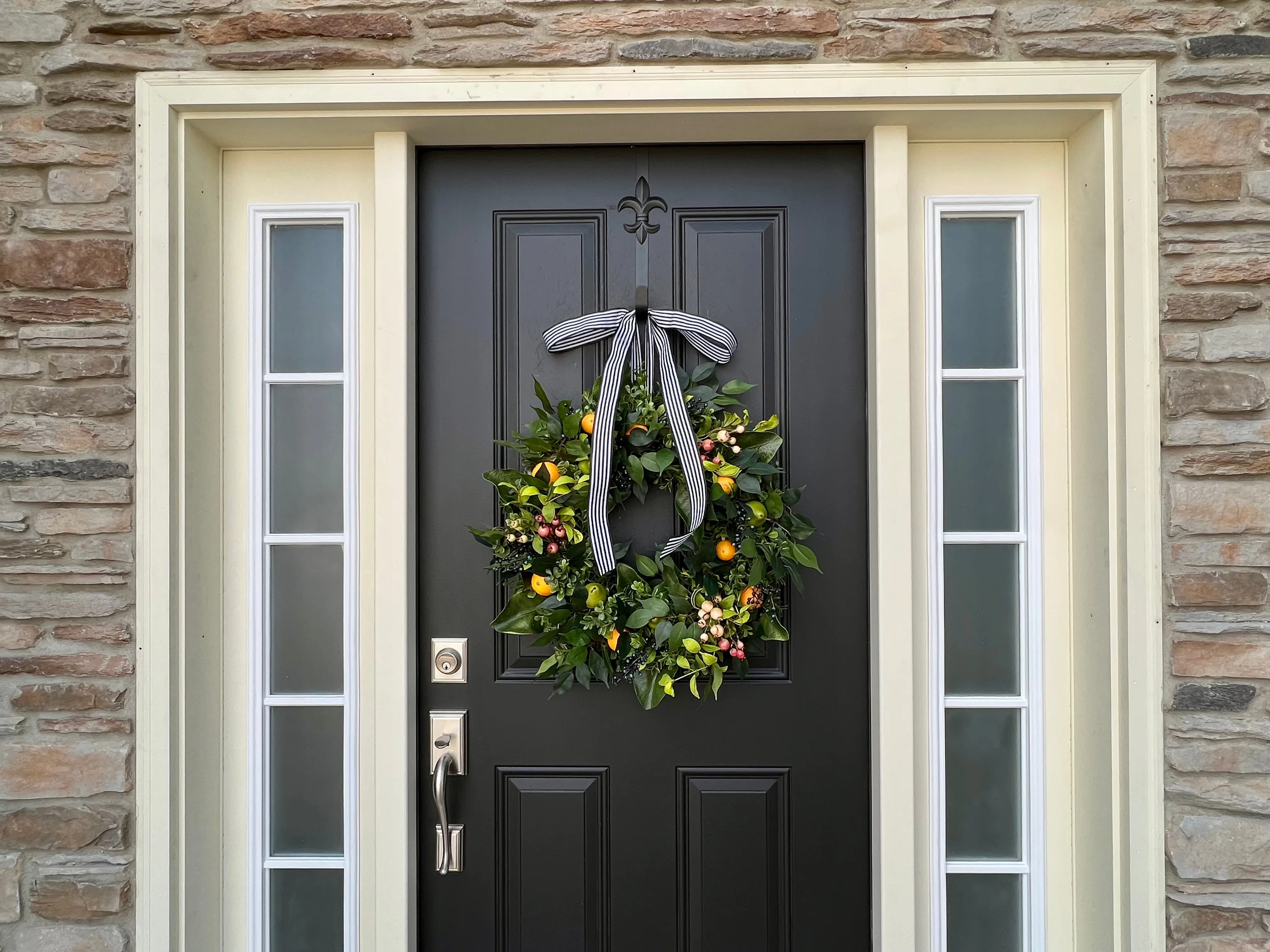 Spring Splendor Wreath with Oranges, Green Pears and Blueberries